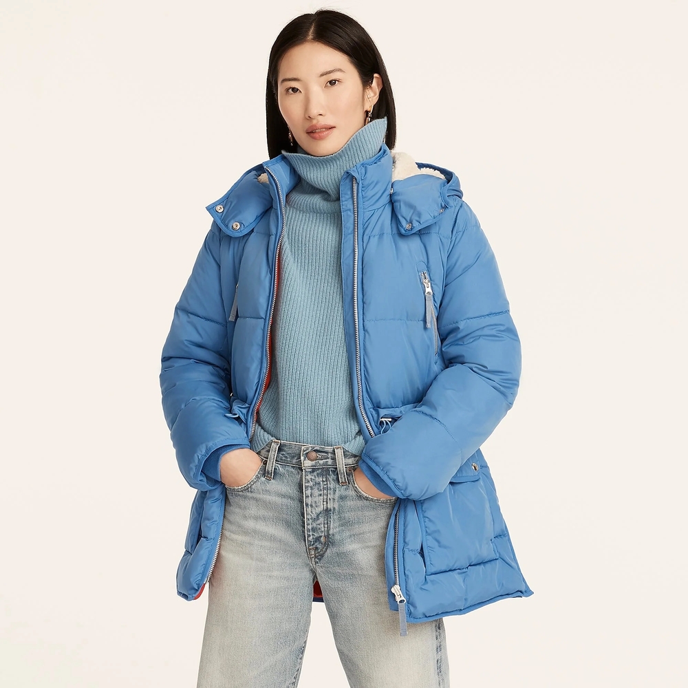 J.Crew Primaloft Chateau Puffer Jacket Puffer Parka Blue Women Medium SUPER WARM